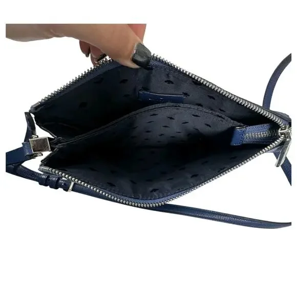 Kate Spade Leila Blue Suede Leather Crossbody Purse Bag Handbag Blueberry